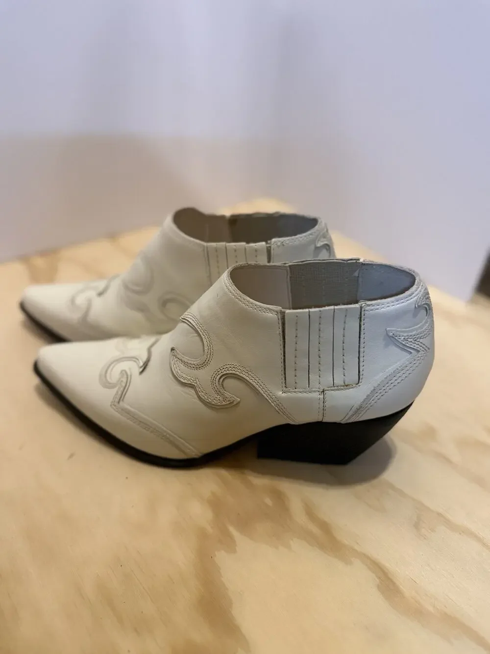 Steve Madden White Western Ankle Boots